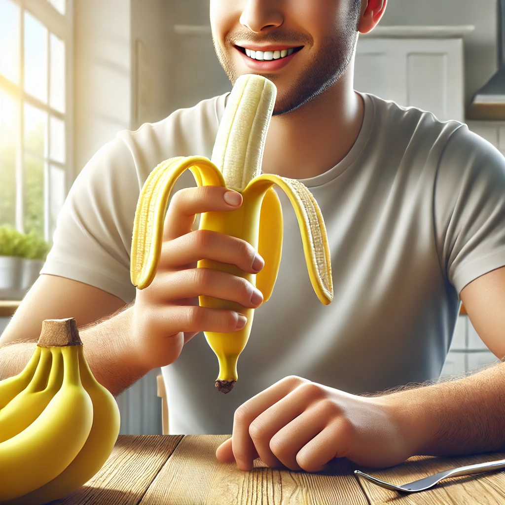 A young man eating bananas