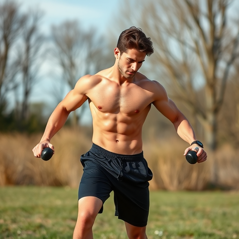 A young man exercising outdoors