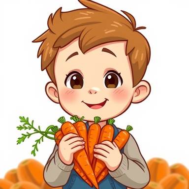 A child holding a bunch of carrots