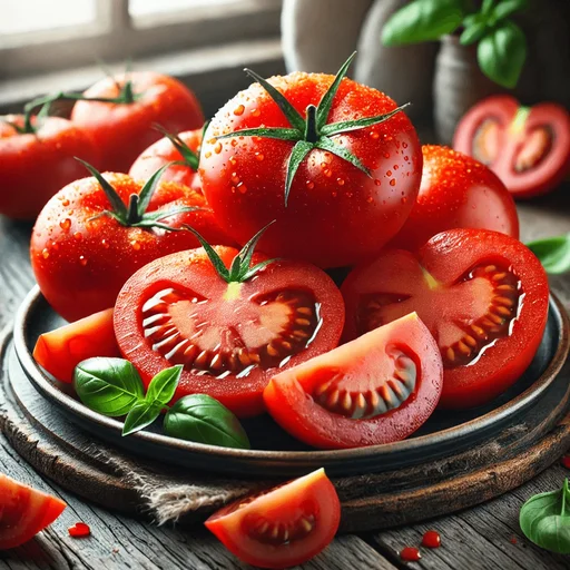 Whole and Sliced tomatoes on a plate