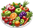 A plate full of fruits and vegetables